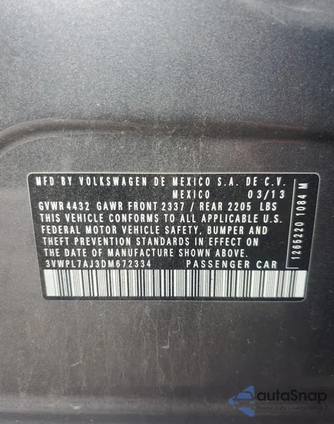 2013 Volkswagen Jetta Tdi z USA, uszkodzony, nr VIN 3VWPL7AJ3DM672334